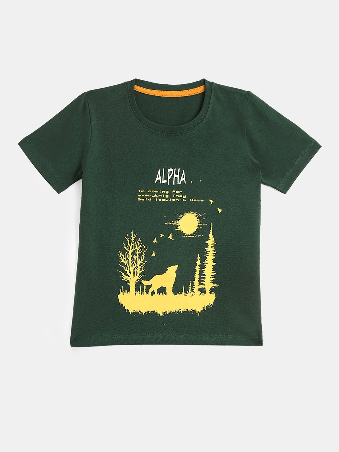 

YK Boys Green & Yellow Graphic Printed Pure Cotton T-shirt