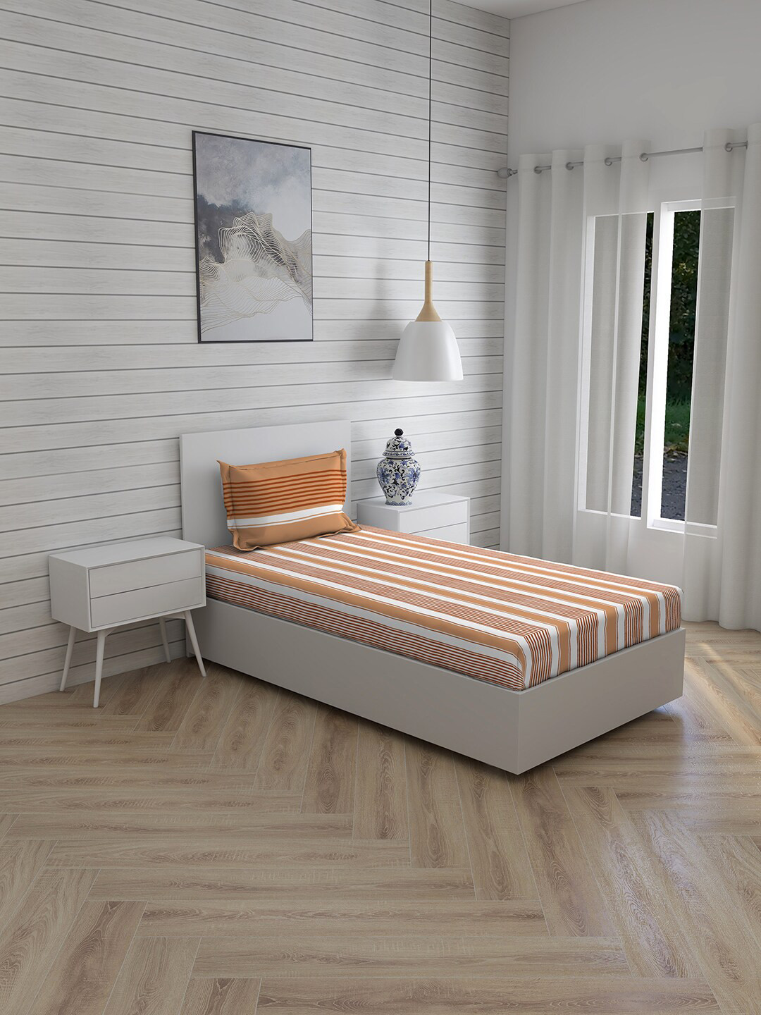 

Layers Brown & White Striped 104 TC Cotton Single Bedsheet with 1 Pillow Cover