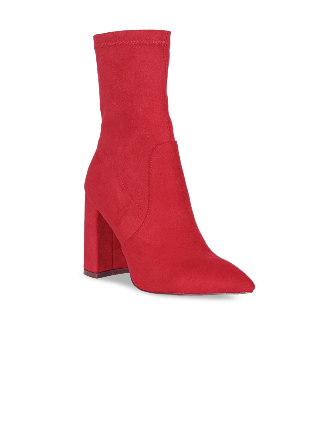 

London Rag Women Red Solid Suede High Block Heeled Boots