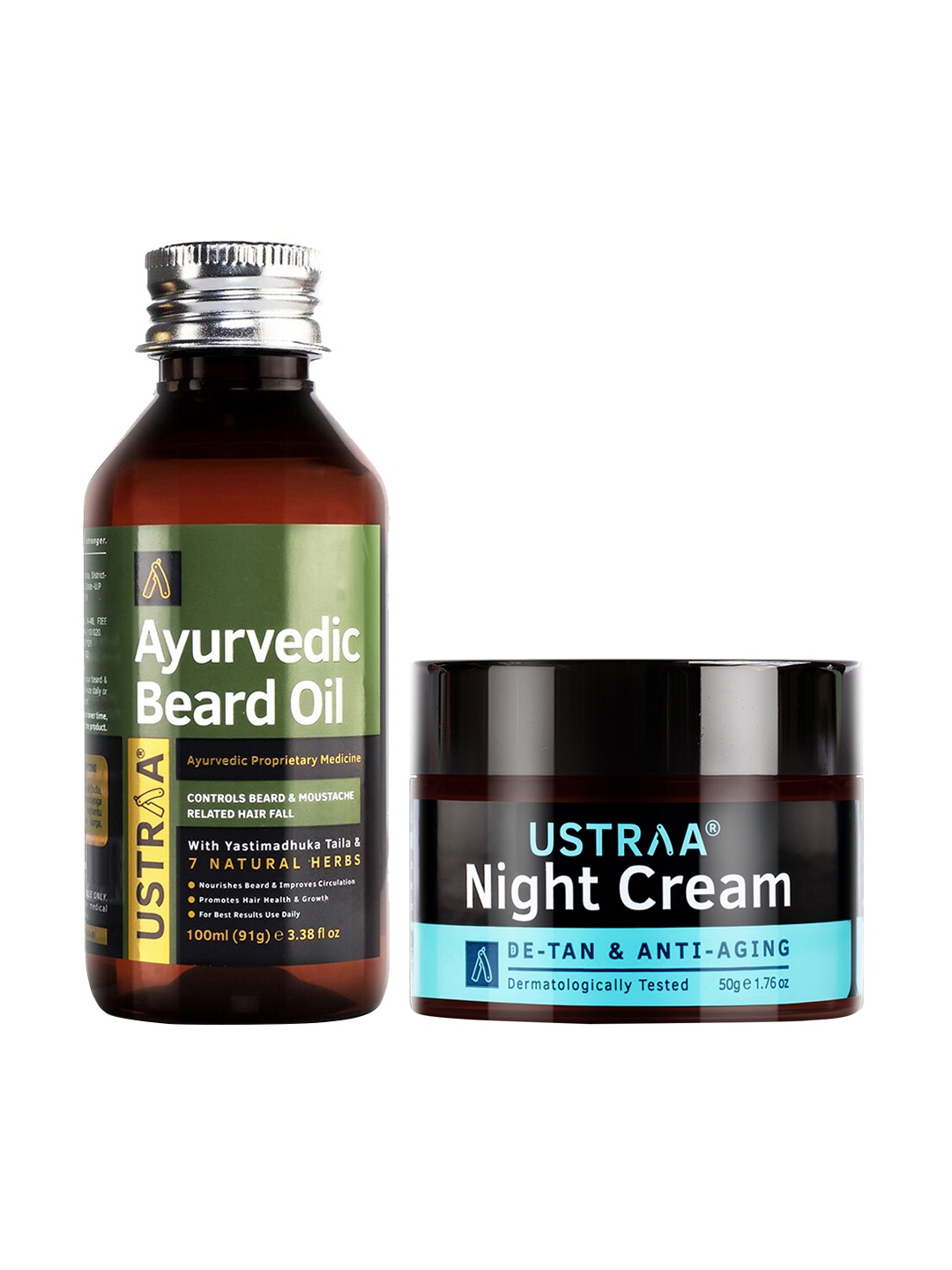 

Ustraa Set of 2 Ayurvedic Beard Oil & Night Cream, Green