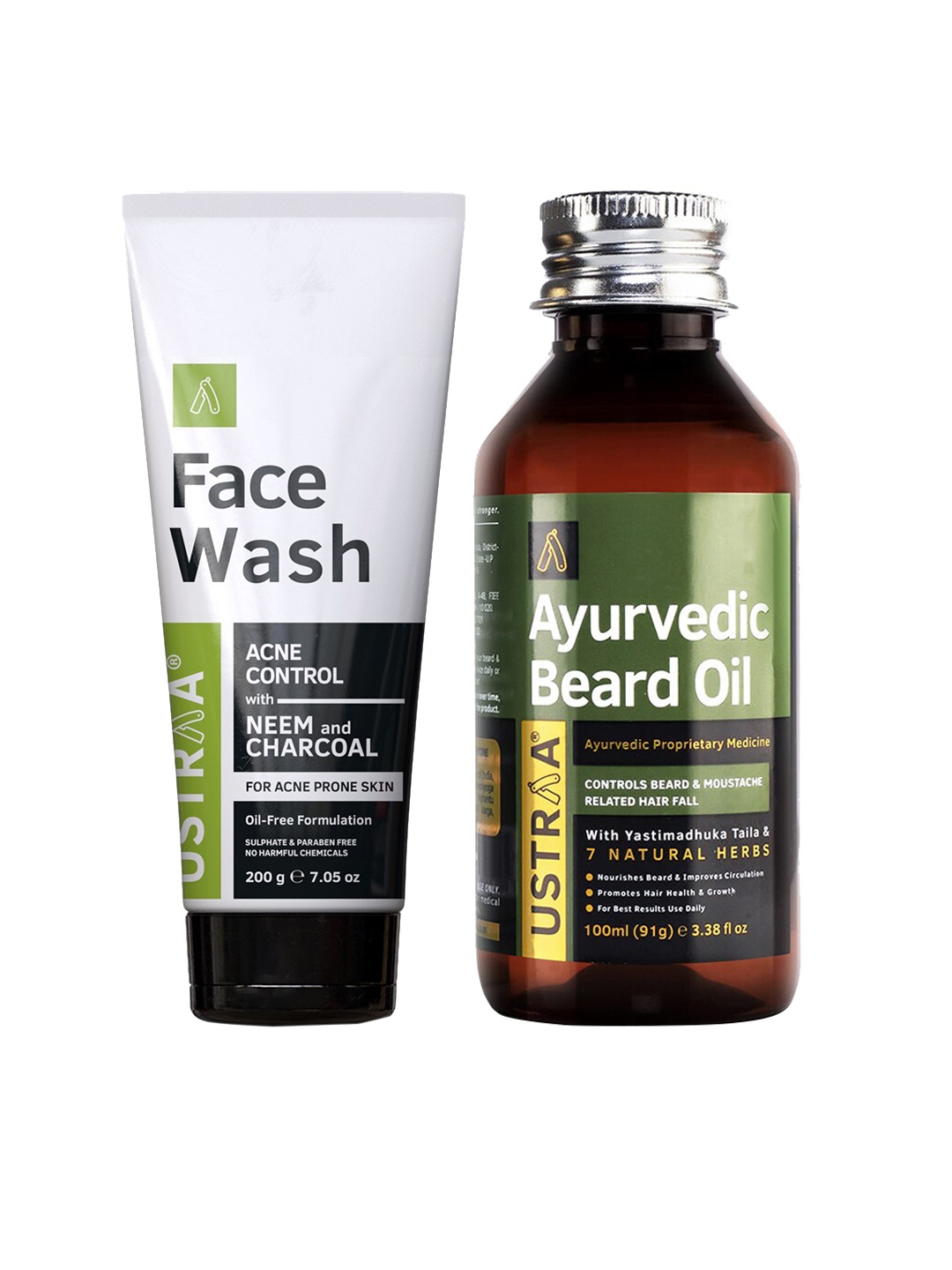 

Ustraa Set of 2 Acne Control Face Wash & Ayurvedic Beard Oil, Green