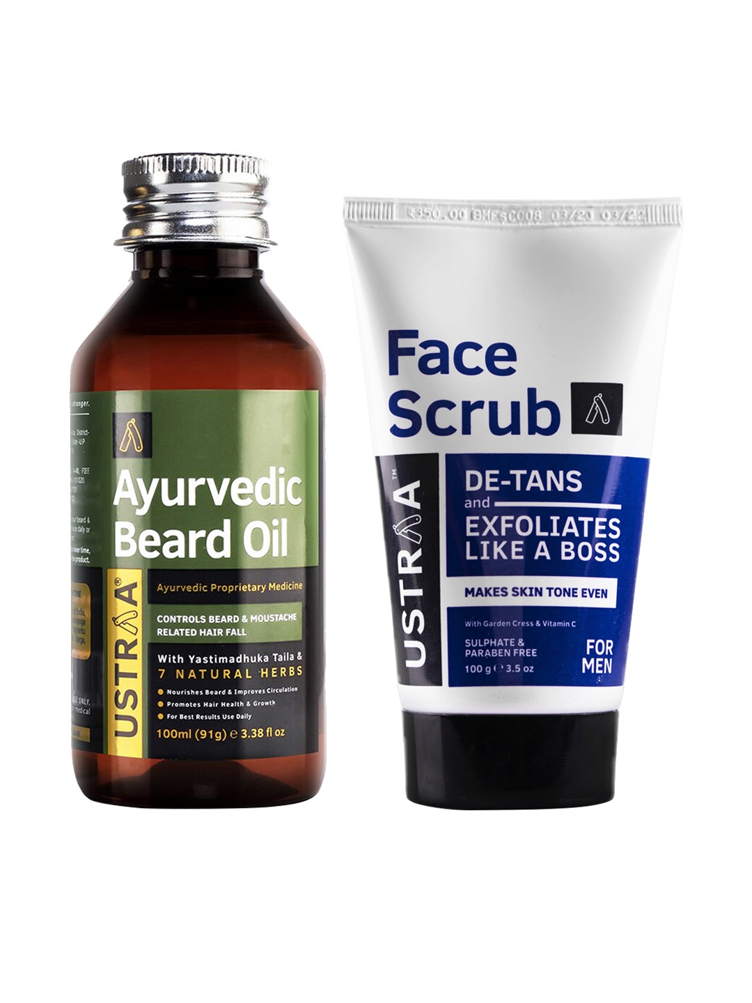 

Ustraa Mens Combo of Face Scrub & Ayurveda Beard Oil, 130 gm, Green