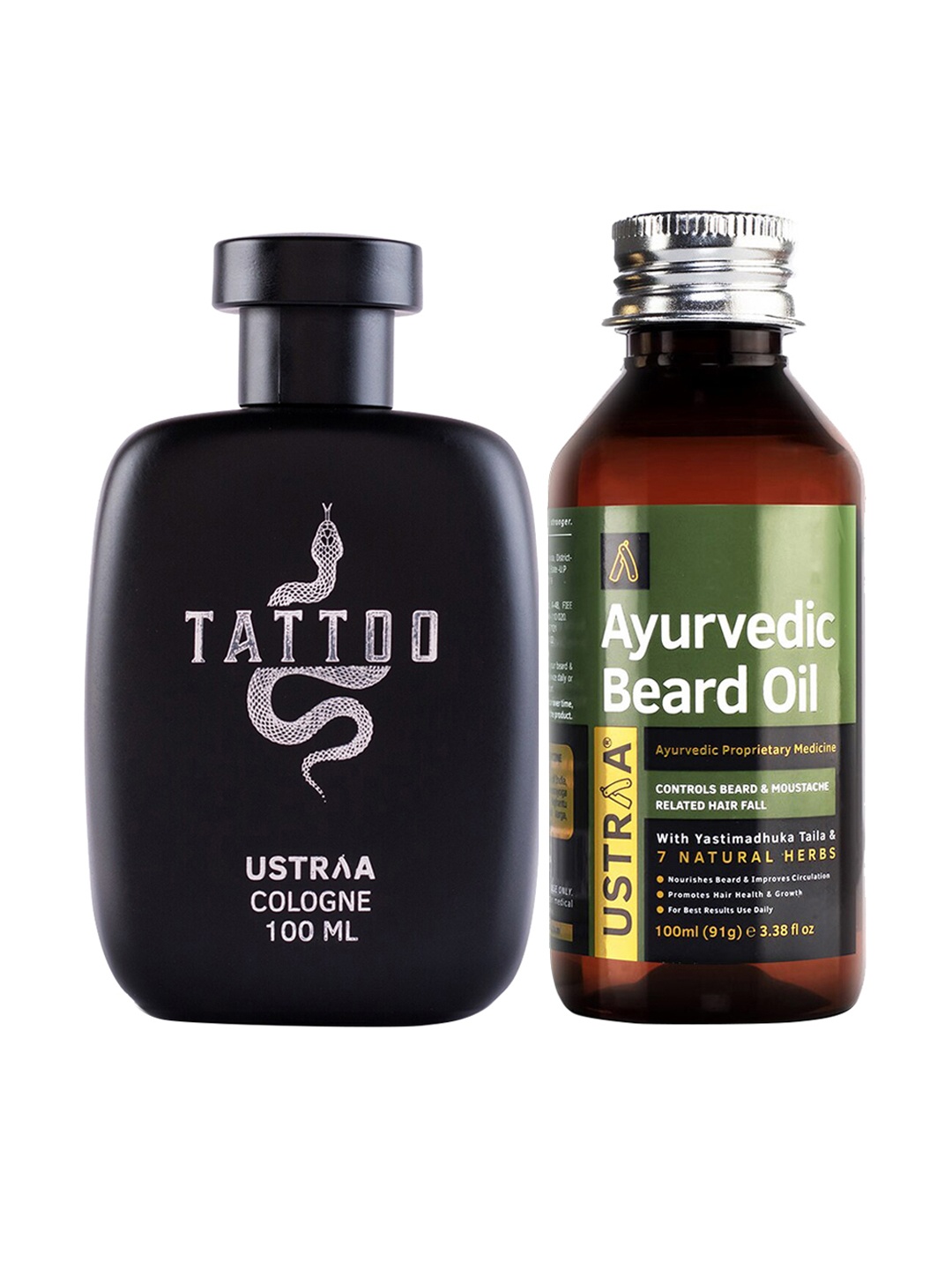 

Ustraa Set of 2 Ayurvedic Beard Oil & Tattoo Cologne, Blue