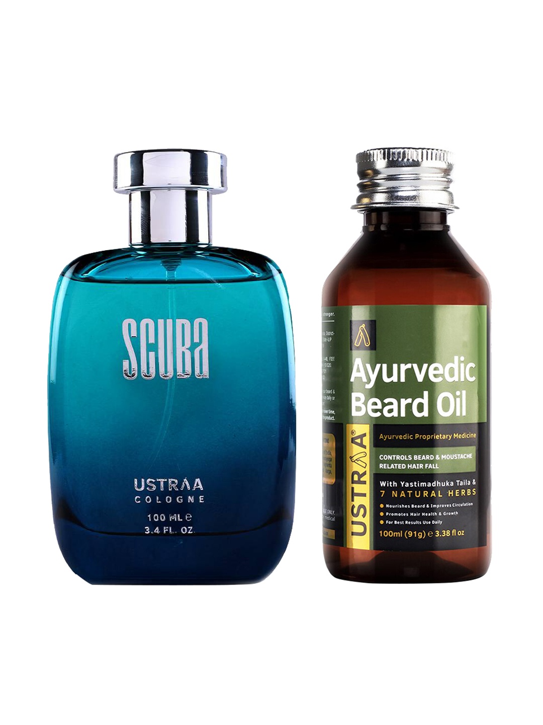 

Ustraa Mens Combo of Cologne & Ayurveda Beard Oil, 200 ml, Blue