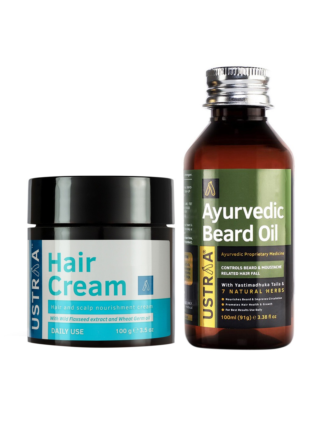 

Ustraa Mens Combo of Hair Cream & Ayurveda Beard Oil, 200 ml, Green