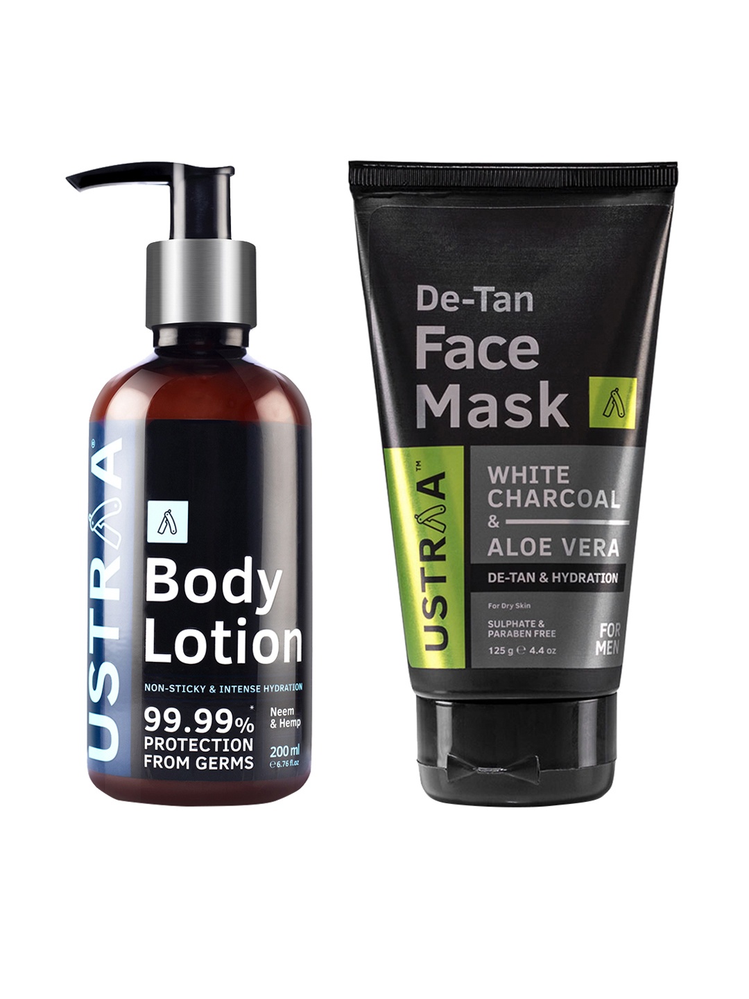 

Ustraa Mens Combo of Body Lotion, 200ml & Face Mask, 125g, Black