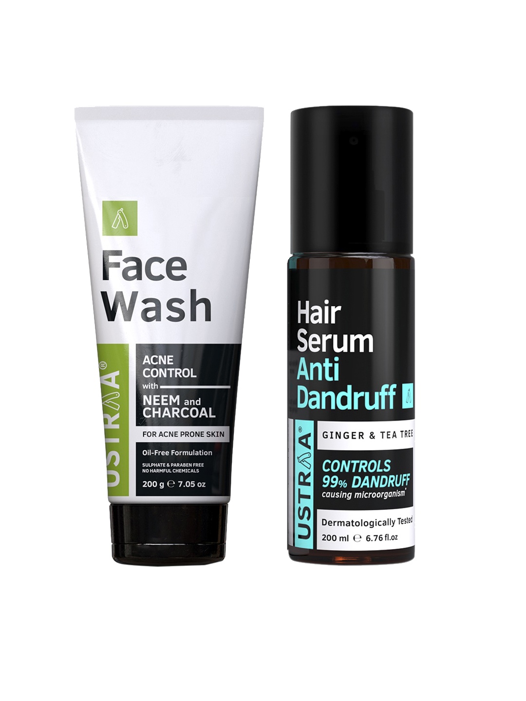 

Ustraa Men Green Combo Of Neem & Charcoal Face Wash & Hair Serum Anti-Dandruff
