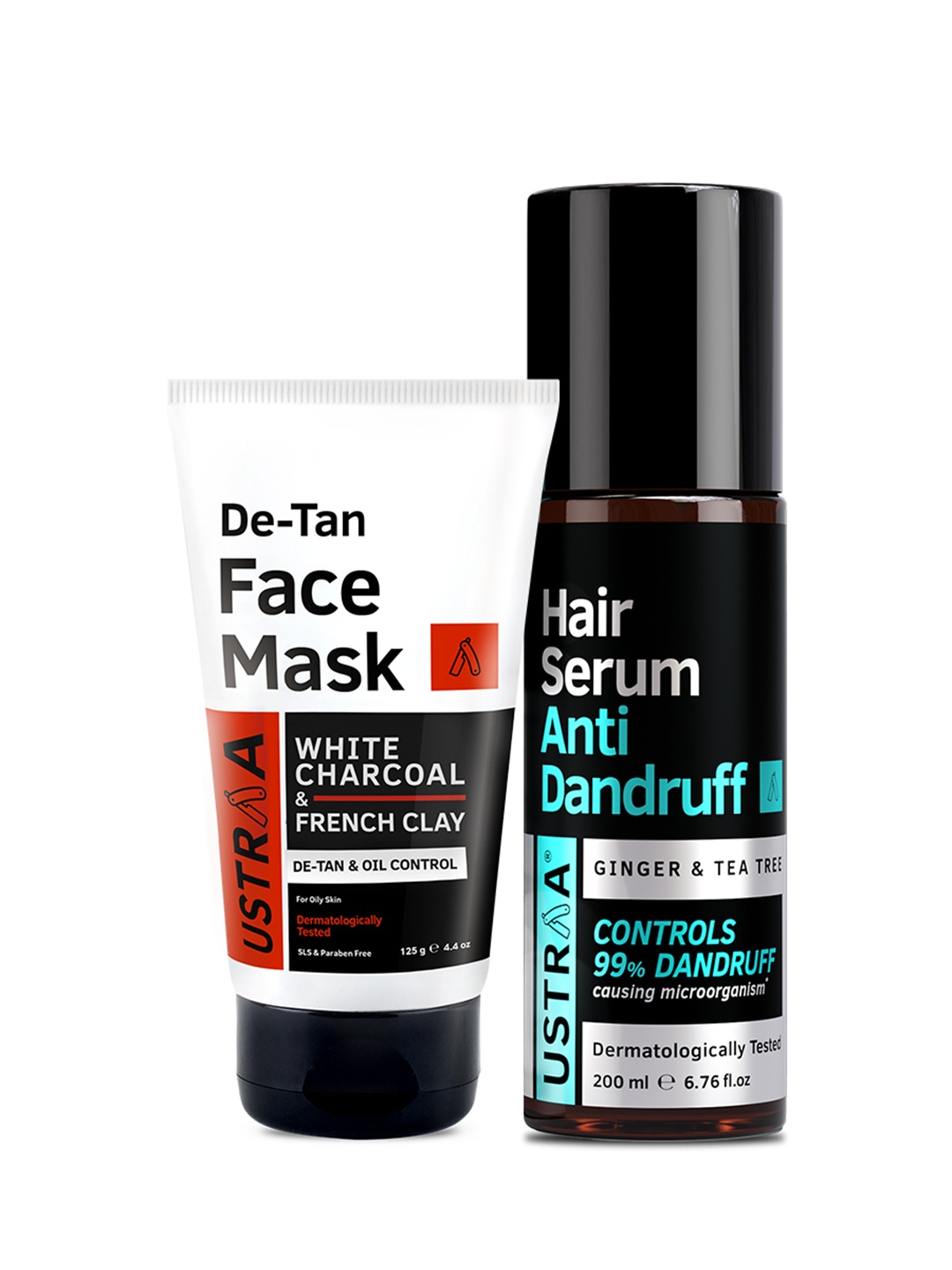 

Ustraa Set of Anti Dandruff Hair Serum 200 ml & De Tan Face Mask Oily Skin 125 g, Black