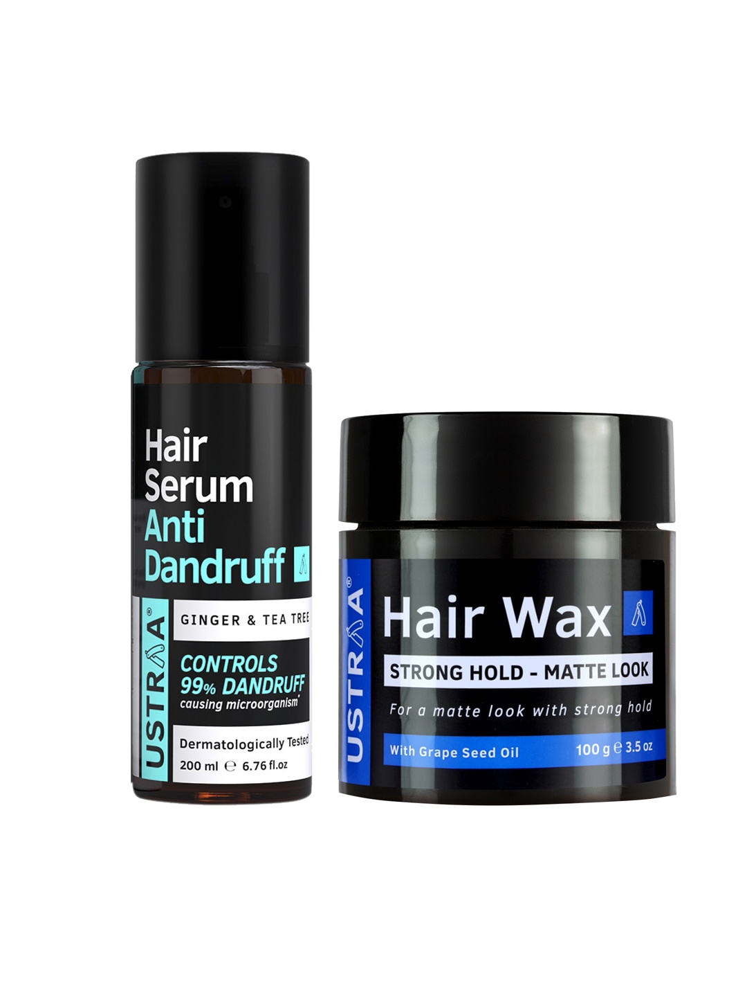 

Ustraa Set of Anti Dandruff Hair Serum 200 ml & Strong Hold Hair Wax for Matte Look 100 g, Black