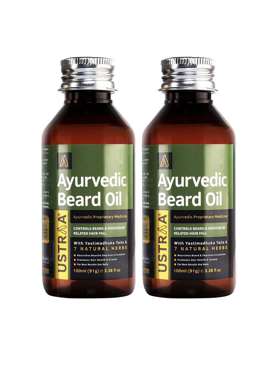 

Ustraa Men Green Set Of 2 Ayurvedic Beard Oil - 200 ml Each