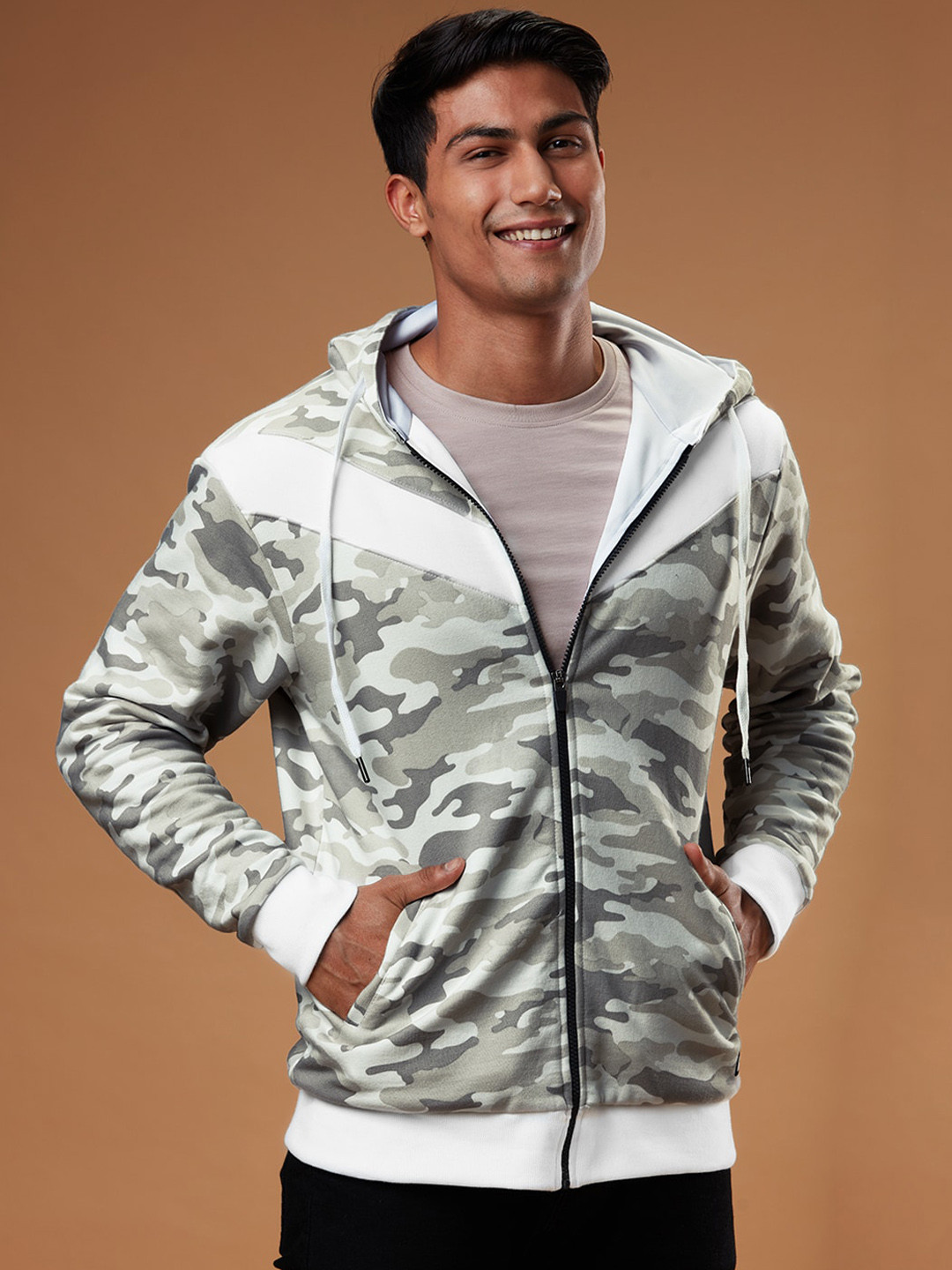 

The Souled Store Men Green & White Camouflage Printed Cotton Bomber Jacket