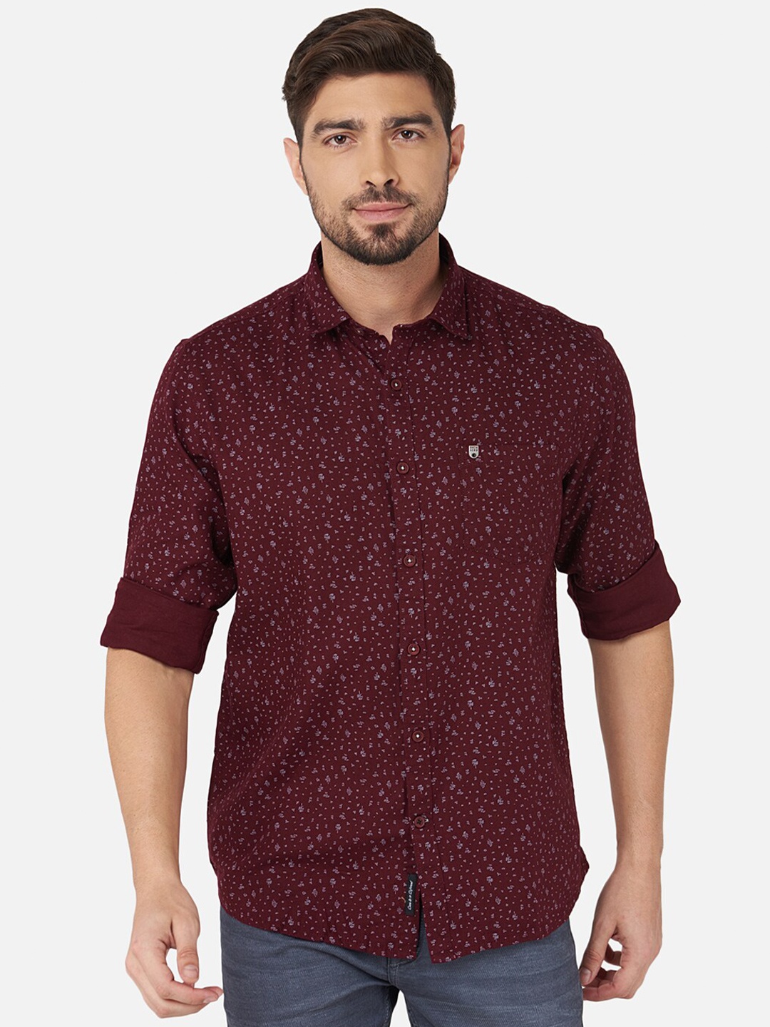 

Oxemberg Men Maroon Classic Slim Fit Floral Printed Casual Shirt