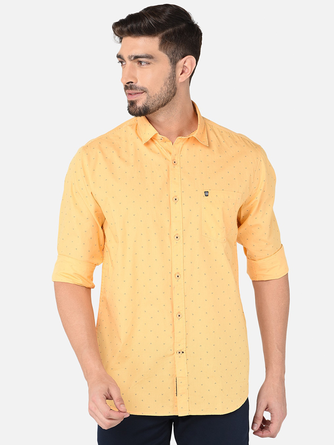 

Oxemberg Men Orange Classic Slim Fit Printed Casual Shirt