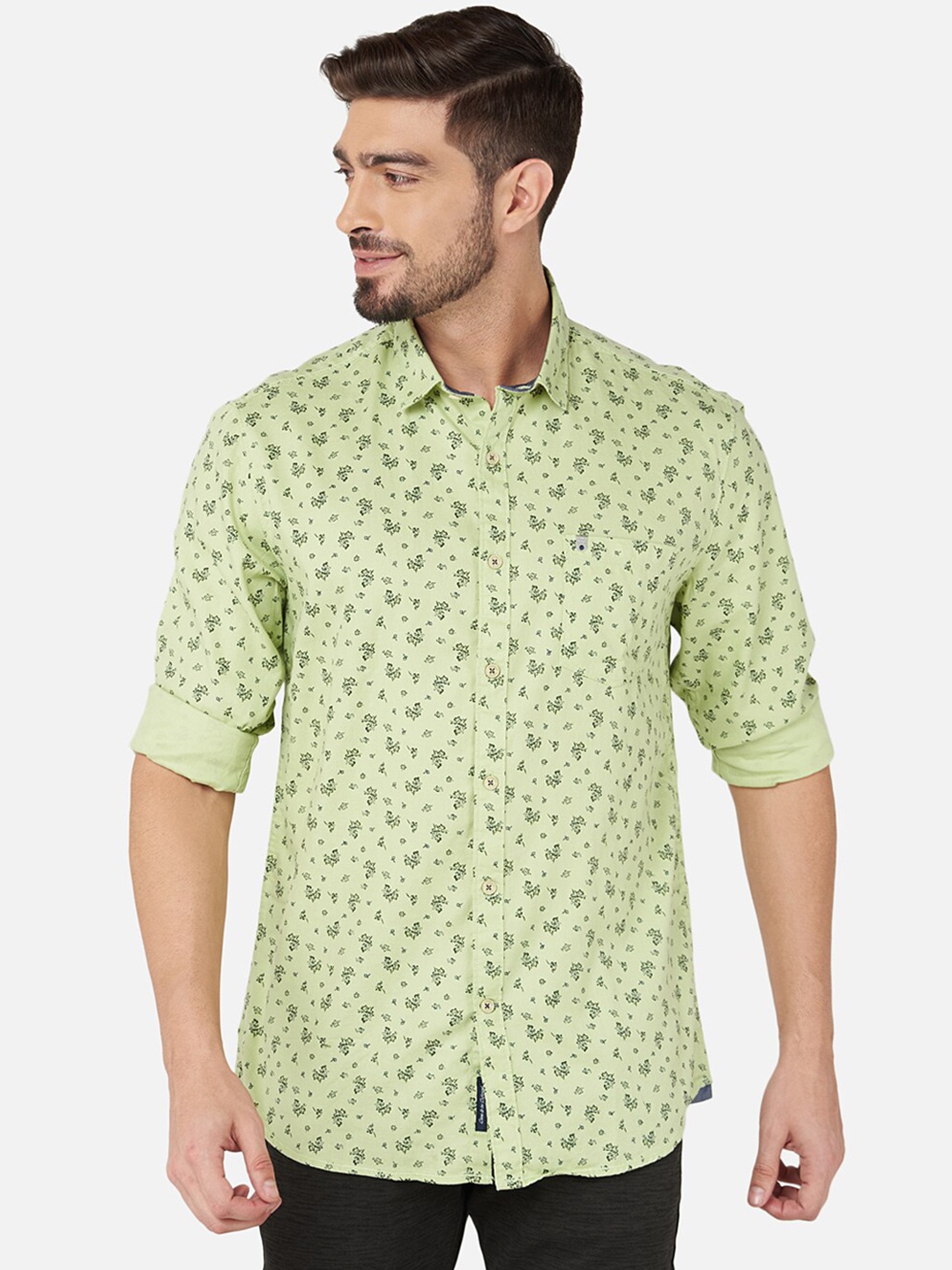 

Oxemberg Men Green Classic Slim Fit Floral Printed Casual Shirt