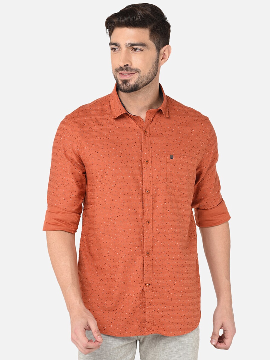 

Oxemberg Men Rust Classic Slim Fit Printed Casual Shirt