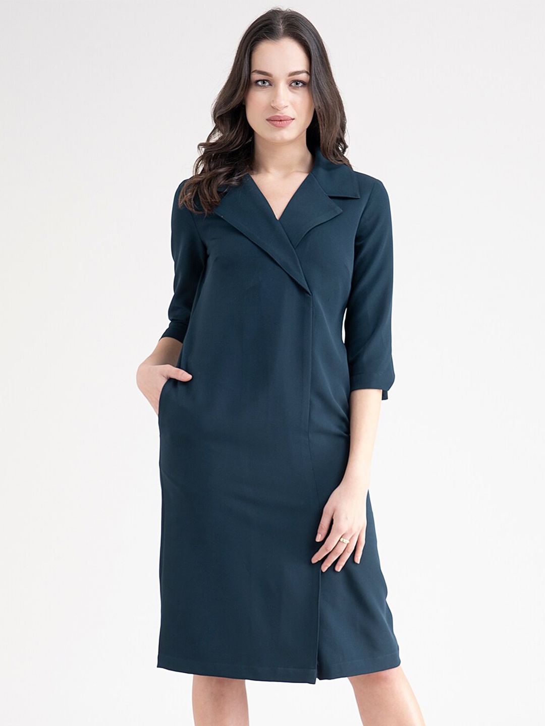 

FableStreet Lapel Collar Blazer Dress, Teal