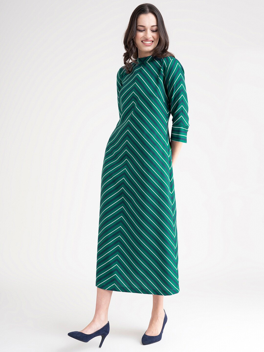 

FableStreet Green Striped Maxi Dress