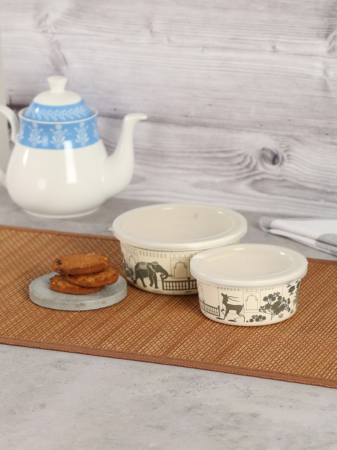 

India Circus by Krsnaa Mehta Set Of 2 Beige Palatial Courtyard Small Container