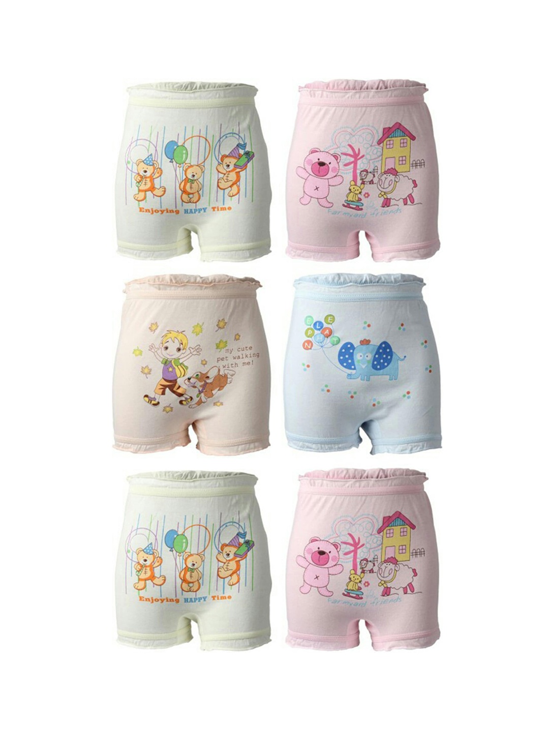 

CAREPLUS Girls Pack Of 6 Assorted Printed Pure Cotton Basic Briefs