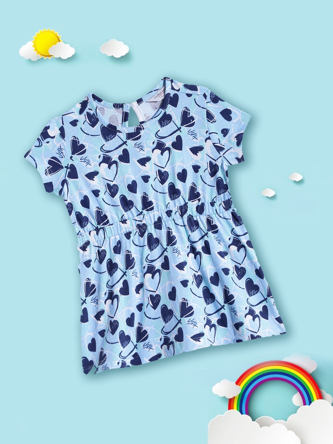 

U.S. Polo Assn. Kids Girls Blue Printed Pure Cotton Fit & Flare Dress