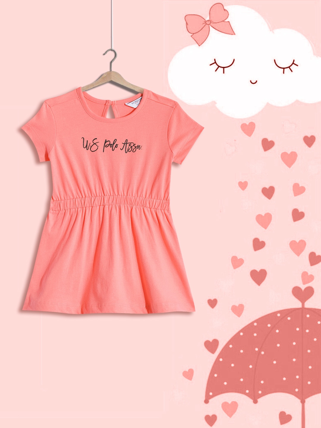 

U.S. Polo Assn. Kids Girls Pink Solid Pure Cotton A-Line Dress