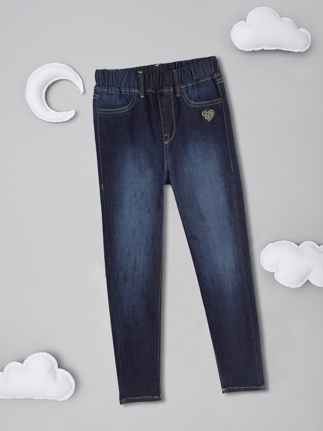 

U.S. Polo Assn. Kids Girls Blue Heavy Fade Stretchable Jeans