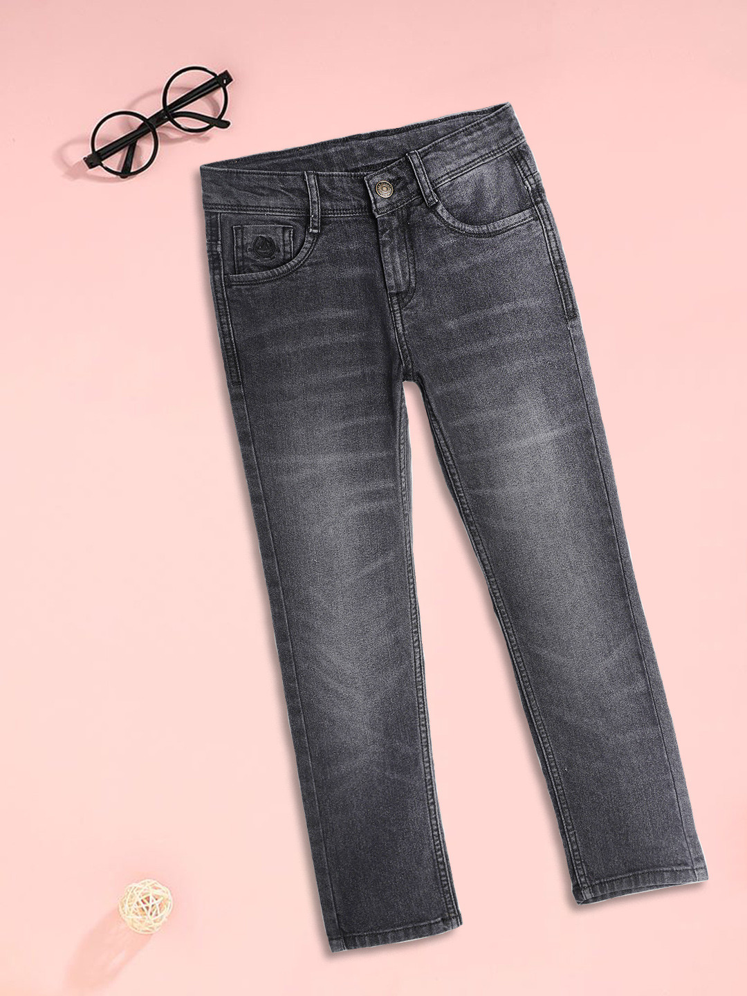 

U.S. Polo Assn. Kids Boys Grey Slim Fit Heavy Fade Stretchable Jeans