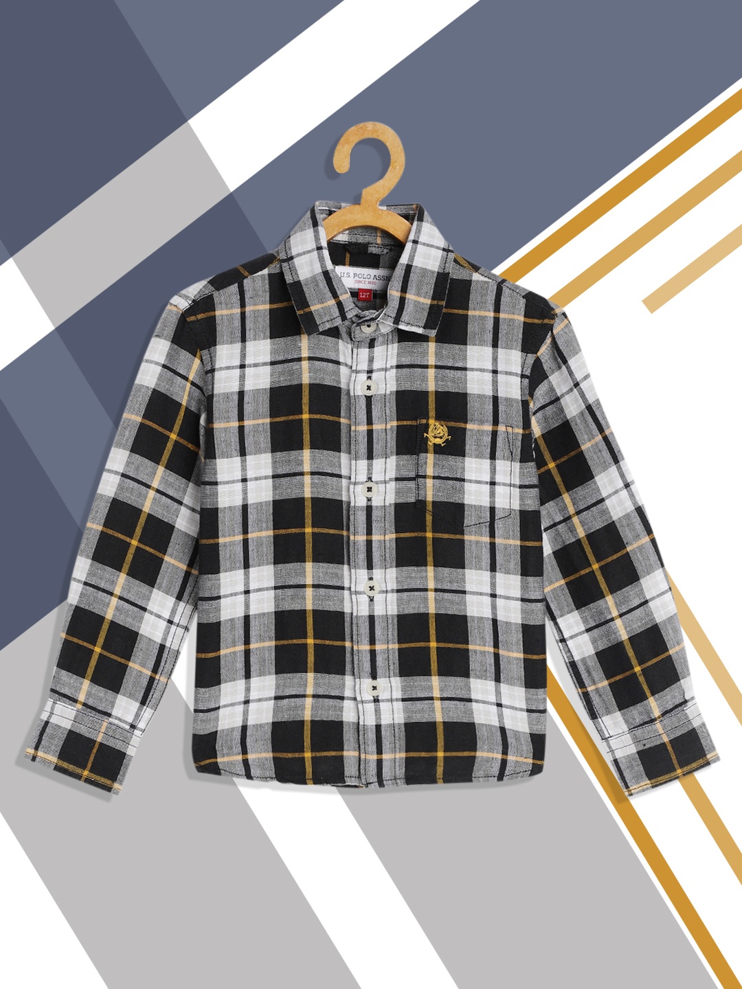 

U.S. Polo Assn. Kids Boys Black & White Checked Pure Cotton Casual Shirt