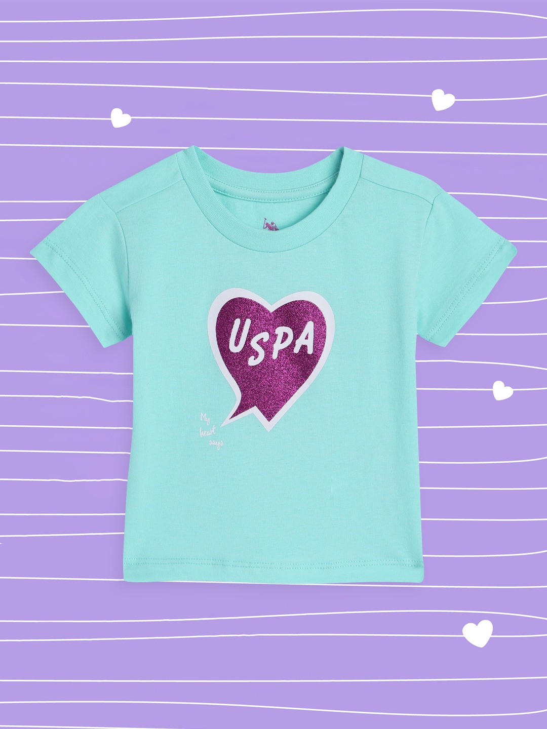 

U.S. Polo Assn. Kids Girls Blue Brand Logo Foil Print Round Neck Pure Cotton T-shirt