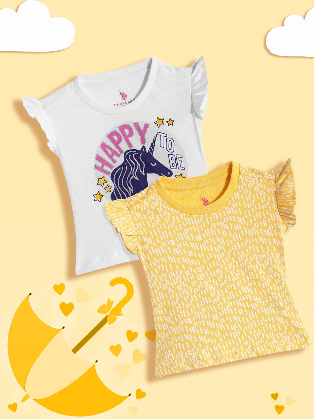 

U S Polo Assn Kids Girls Assorted 2 Printed Layered Sleeves Pure Cotton T-shirt