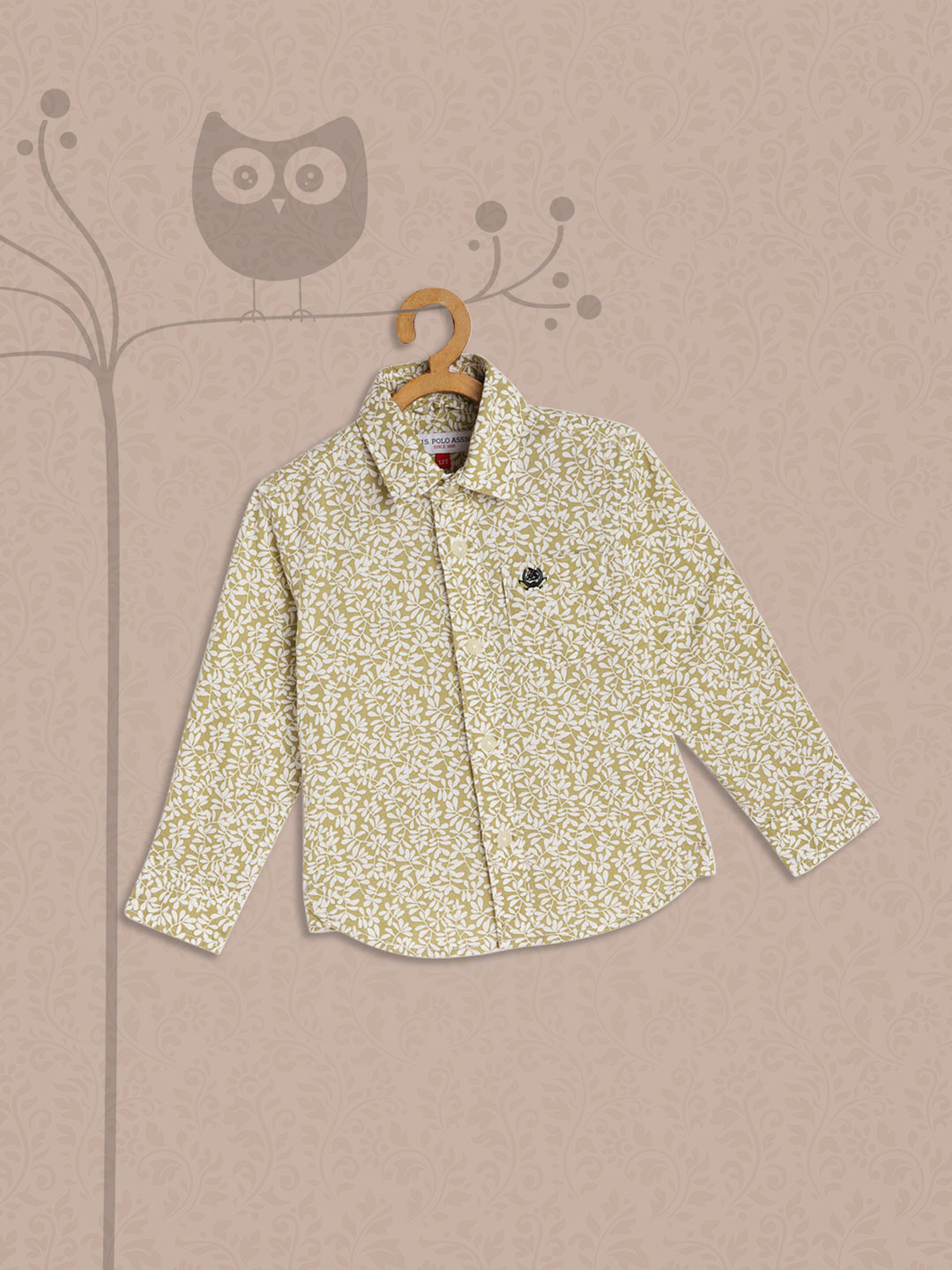 

U.S. Polo Assn. Kids Boys Beige Printed Pure Cotton Casual Shirt