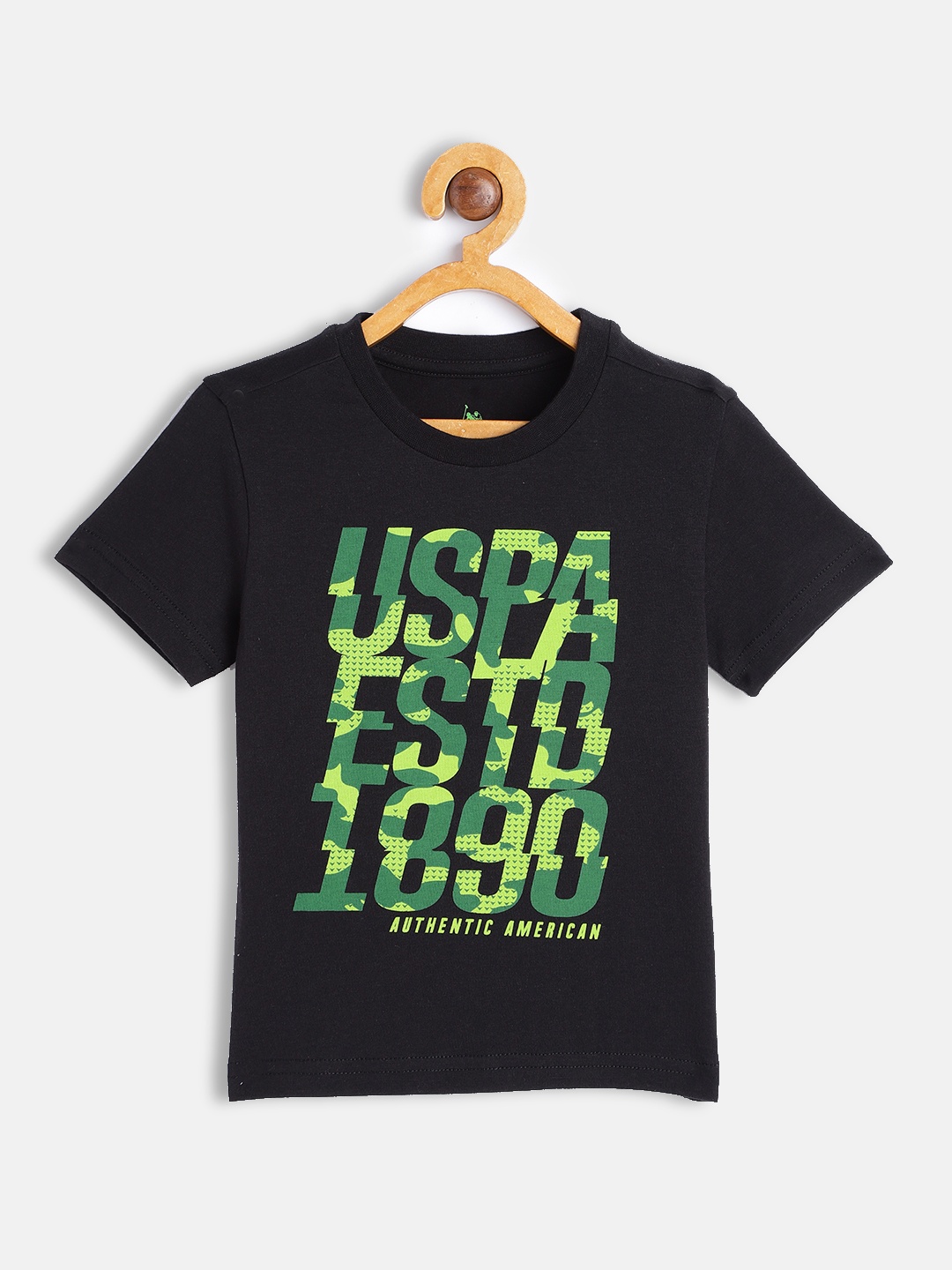 

U.S.Polo Assn. Kids Boys Black Printed Pure Cotton T-shirt