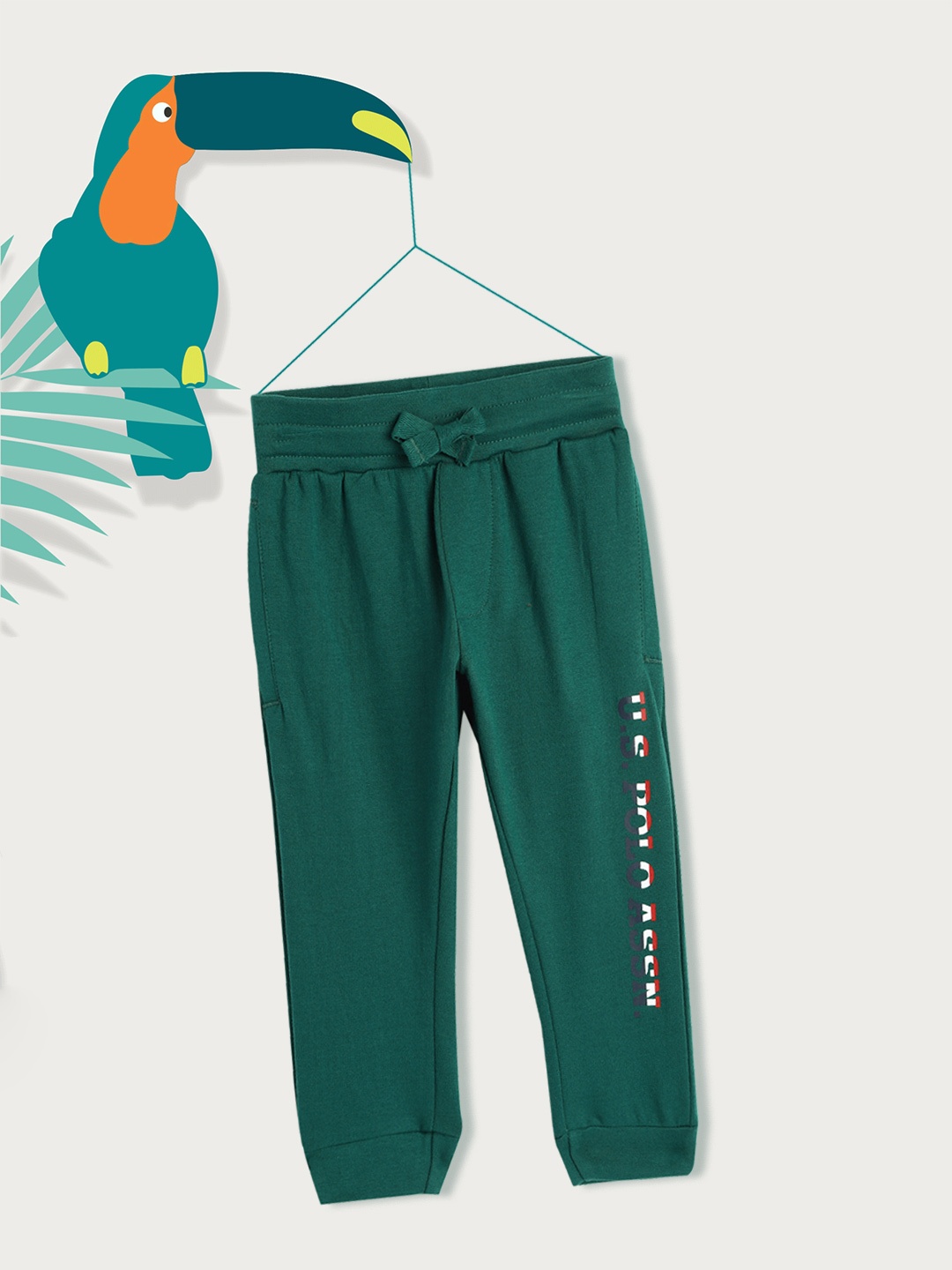

U.S.Polo Assn. Kids Boys Green Printed Pure Cotton Joggers