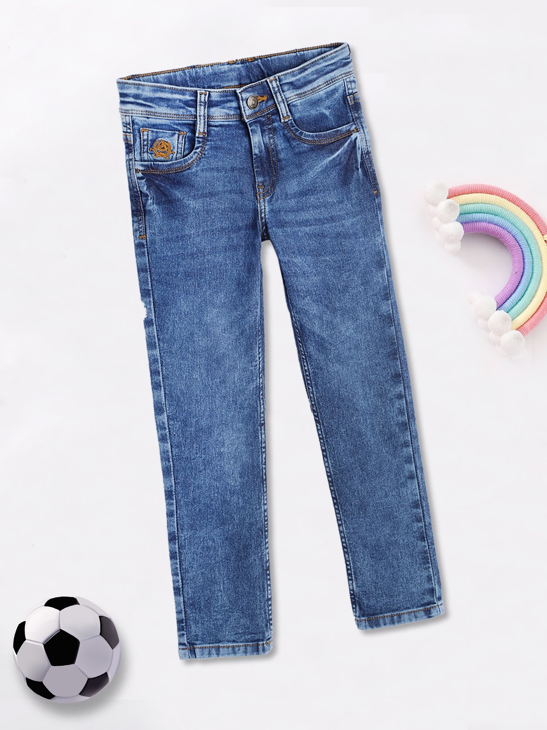 

U.S. Polo Assn. Kids Boys Blue Slim Fit Heavy Fade Acid Wash Stretchable Jeans