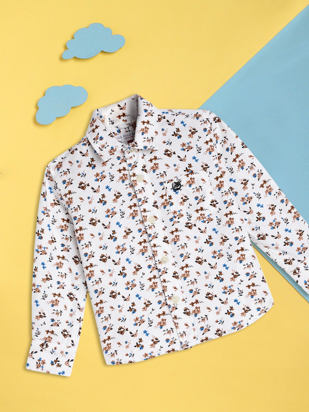 

U.S. Polo Assn. Kids Boys White Floral Printed Pure Cotton Casual Shirt