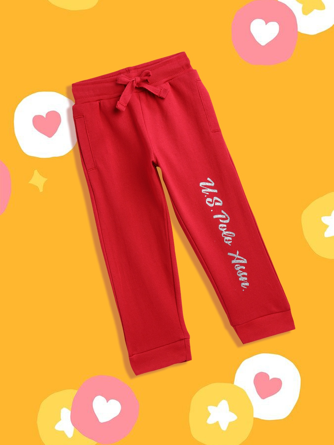 

U.S. Polo Assn. Kids Girls Red Printed Pure Cotton Joggers