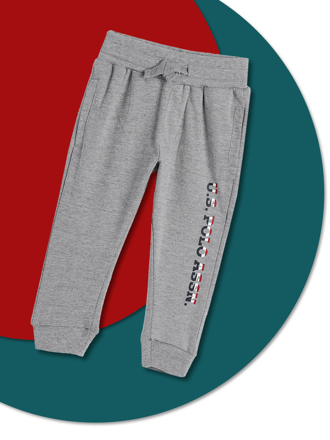 

U.S.Polo Assn. Kids Boys Grey Melange Printed Pure Cotton Joggers