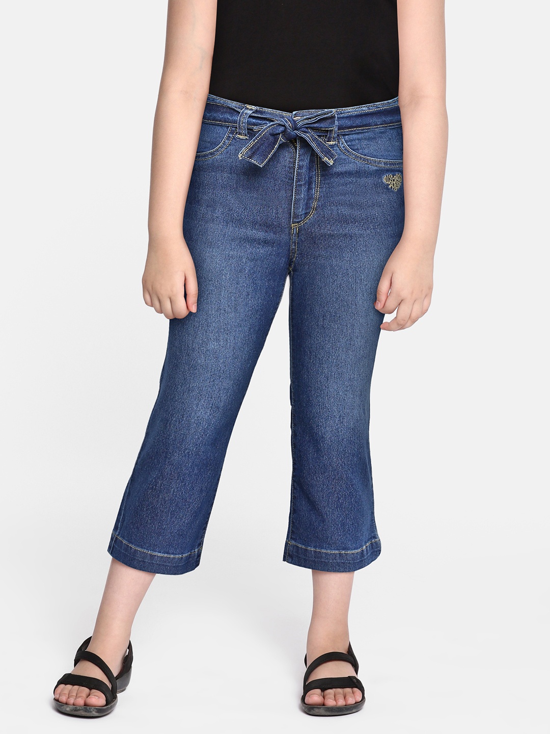 

U.S. Polo Assn. Kids Girls Blue Bootcut Heavy Fade Stretchable Jeans