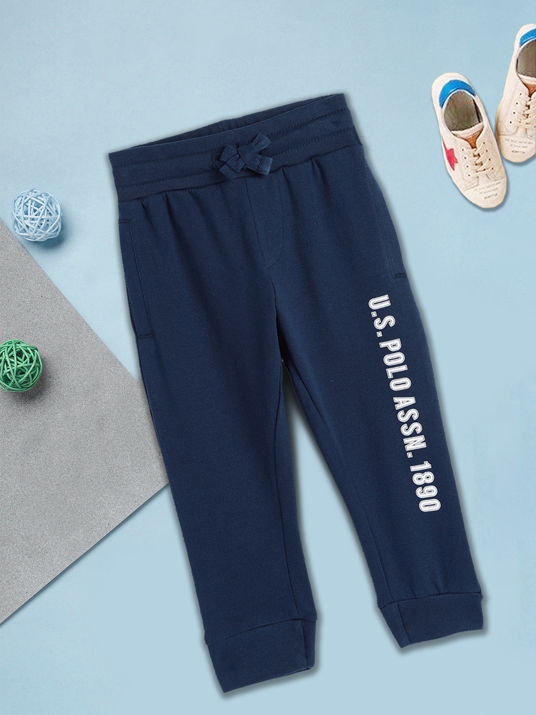 

U.S.Polo Assn. Kids Boys Navy Blue Printed Pure Cotton Joggers
