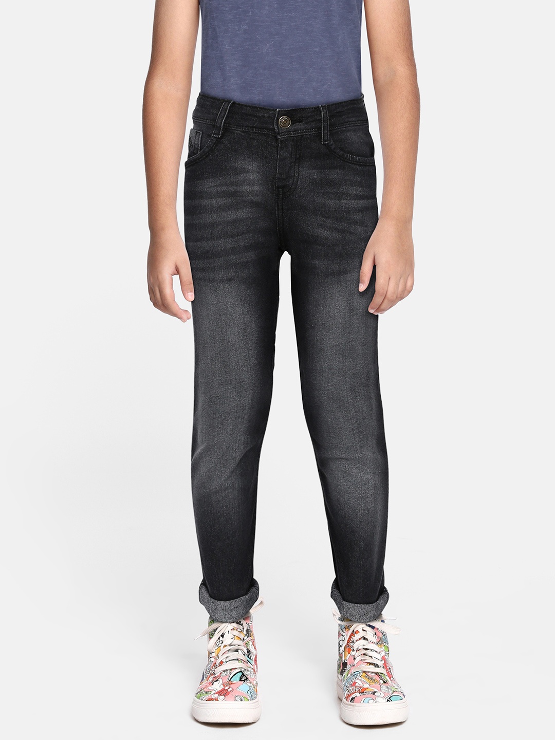 

U.S. Polo Assn. Kids Boys Grey Slim Fit Heavy Fade Stretchable Jeans