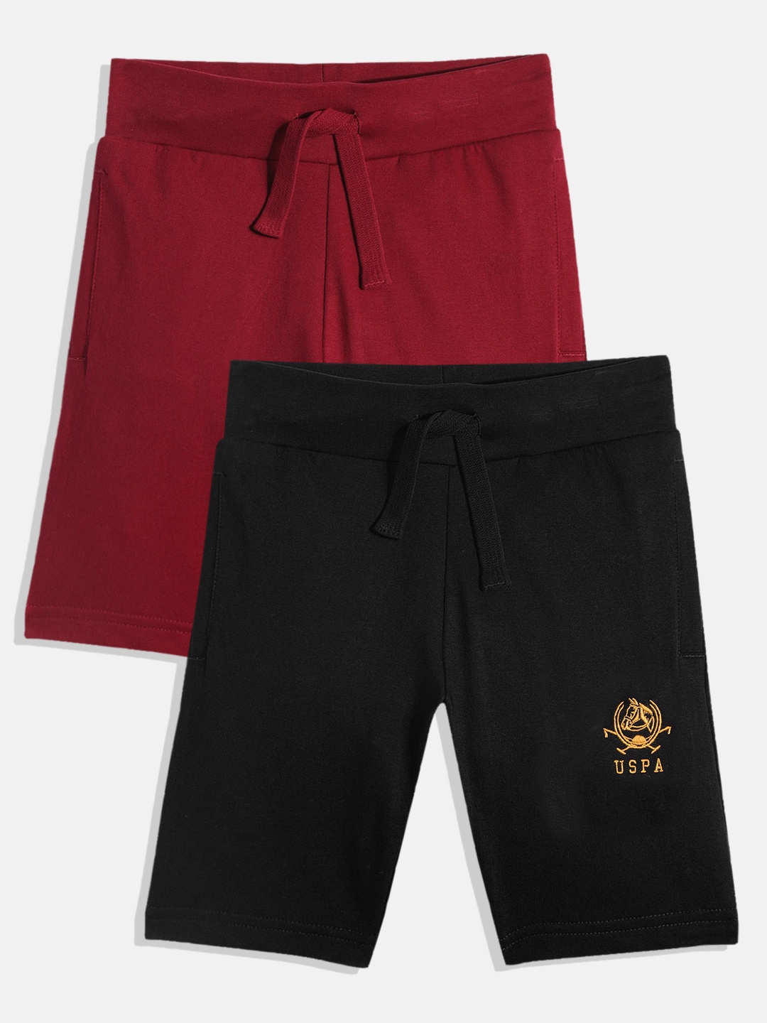 

U S Polo Assn Kids Boys Black & Maroon Pure Cotton Shorts