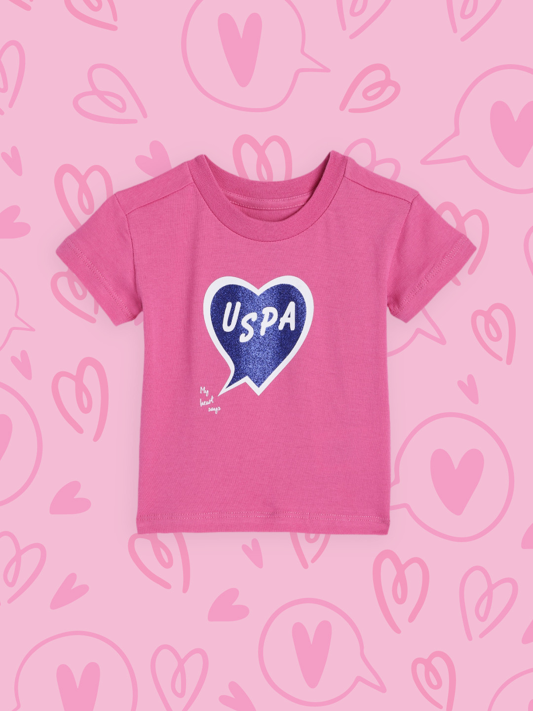 

U.S. Polo Assn. Kids Girls Pink Brand Logo Foil Print Round Neck Pure Cotton T-shirt