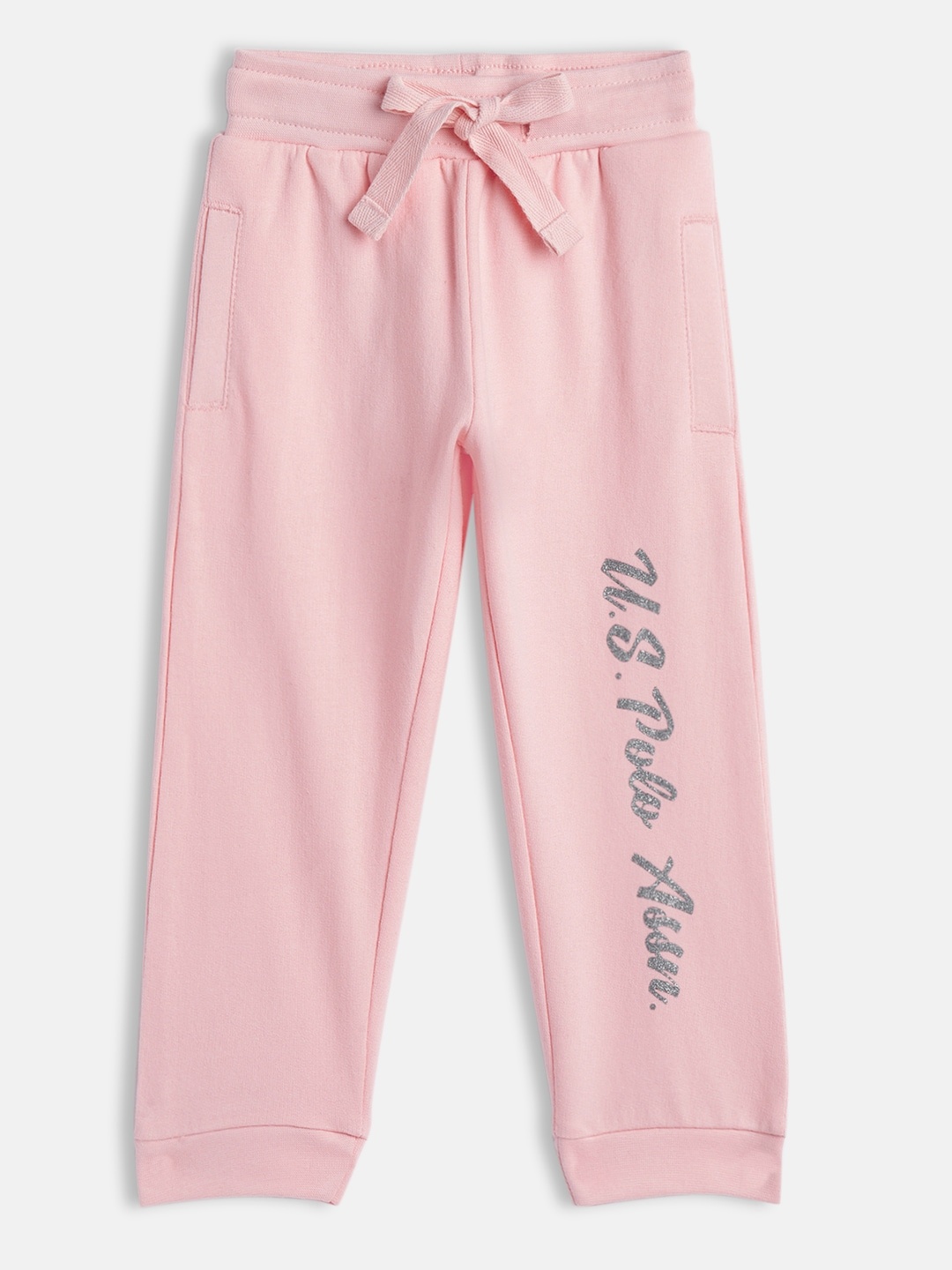 

U.S. Polo Assn. Kids Girls Pink Printed Pure Cotton Joggers