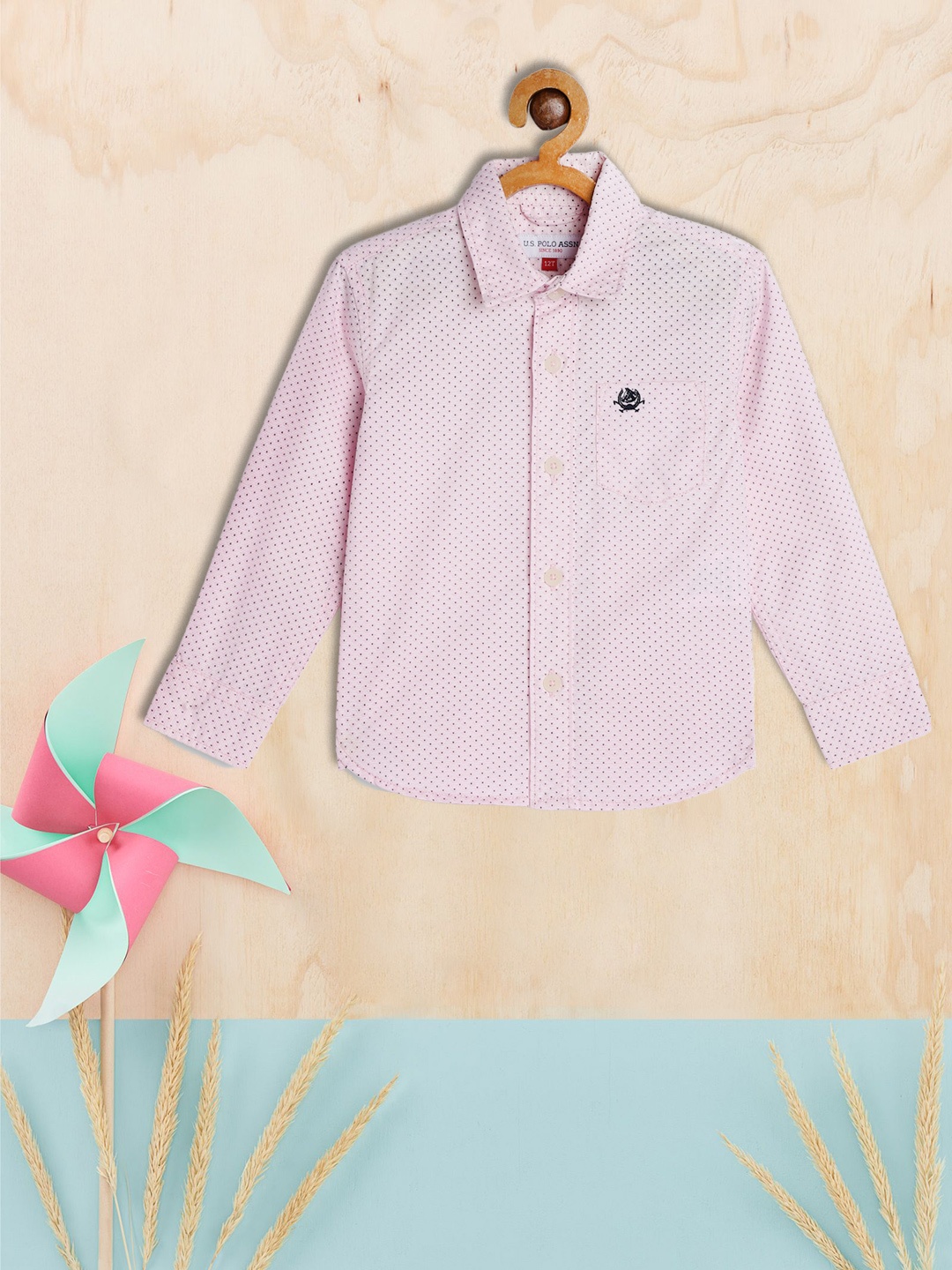 

U.S. Polo Assn. Kids Boys Pink Printed Pure Cotton Casual Shirt