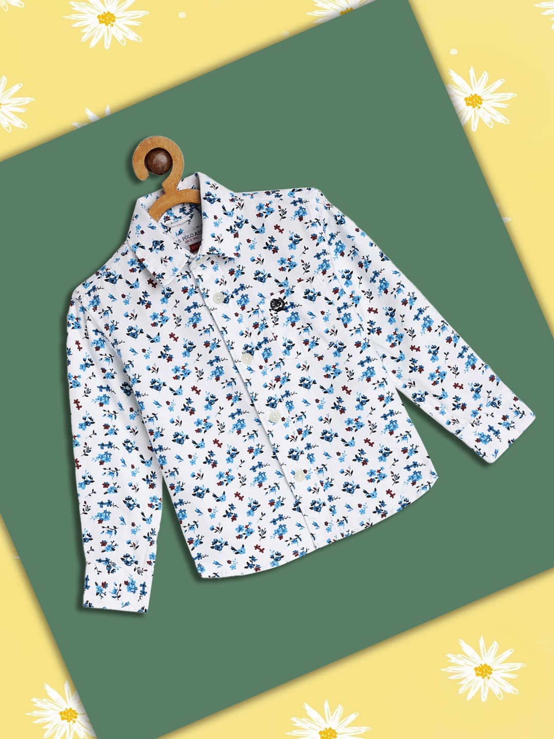 

U.S. Polo Assn. Kids Boys White & Blue Floral Printed Pure Cotton Casual Shirt