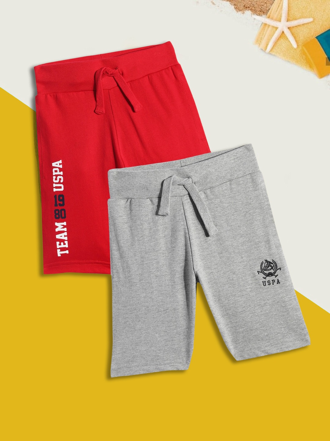 

U S Polo Assn Kids Boys Red & Grey Pure Cotton Shorts