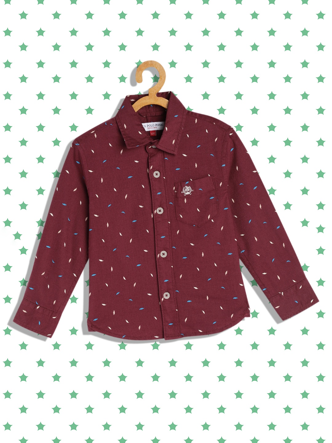 

U.S. Polo Assn. Kids Boys Burgundy Regular Fit Conversational Opaque Printed Cotton Shirt