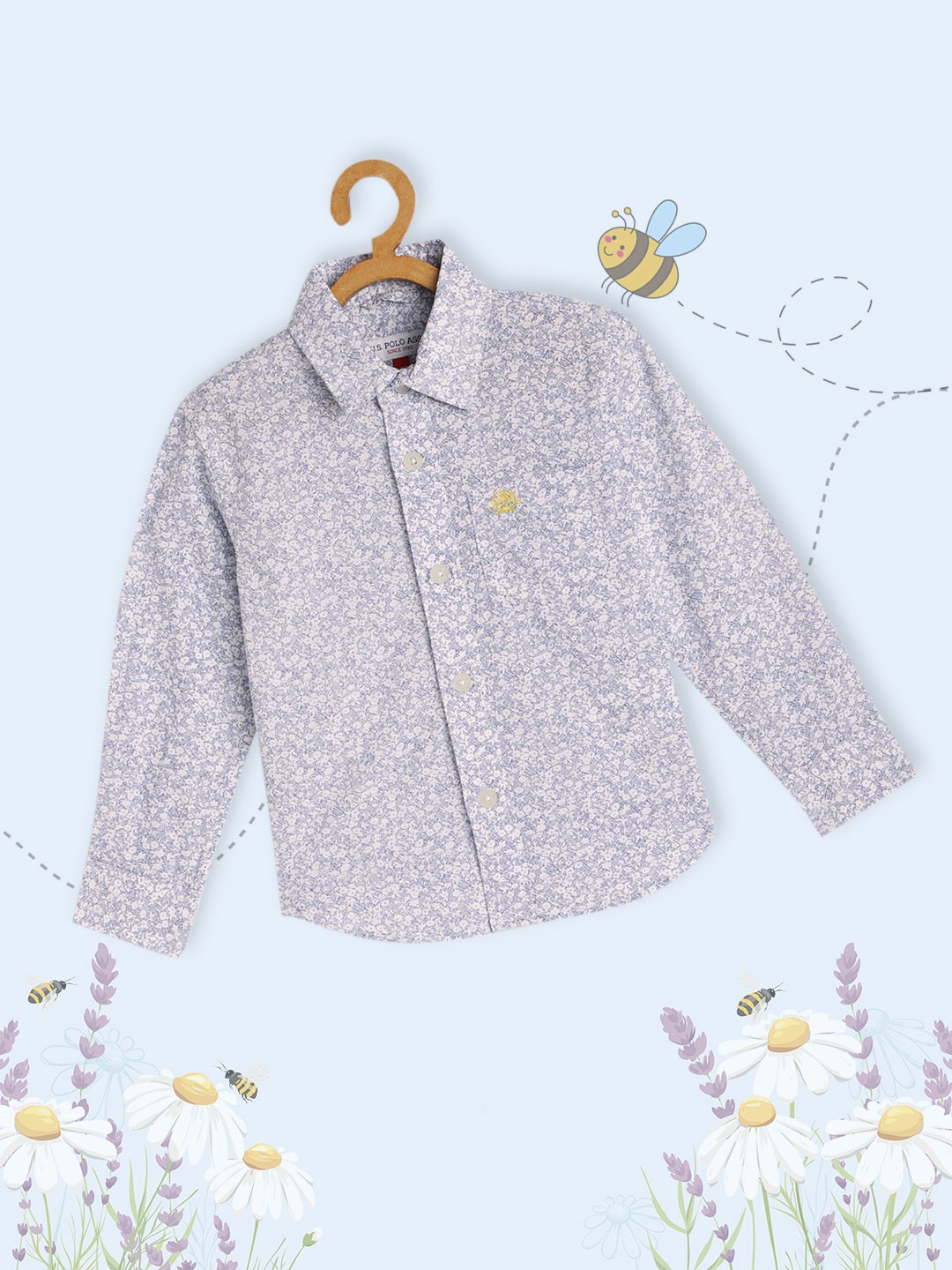 

U.S. Polo Assn. Kids Boys White & Blue Printed Pure Cotton Casual Shirt