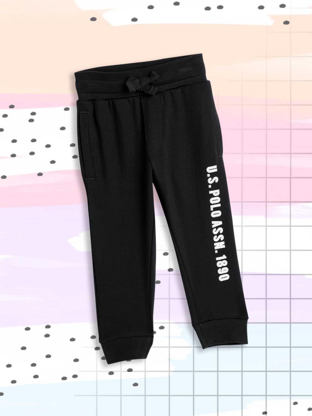 

U.S.Polo Assn. Kids Boys Black Printed Pure Cotton Joggers