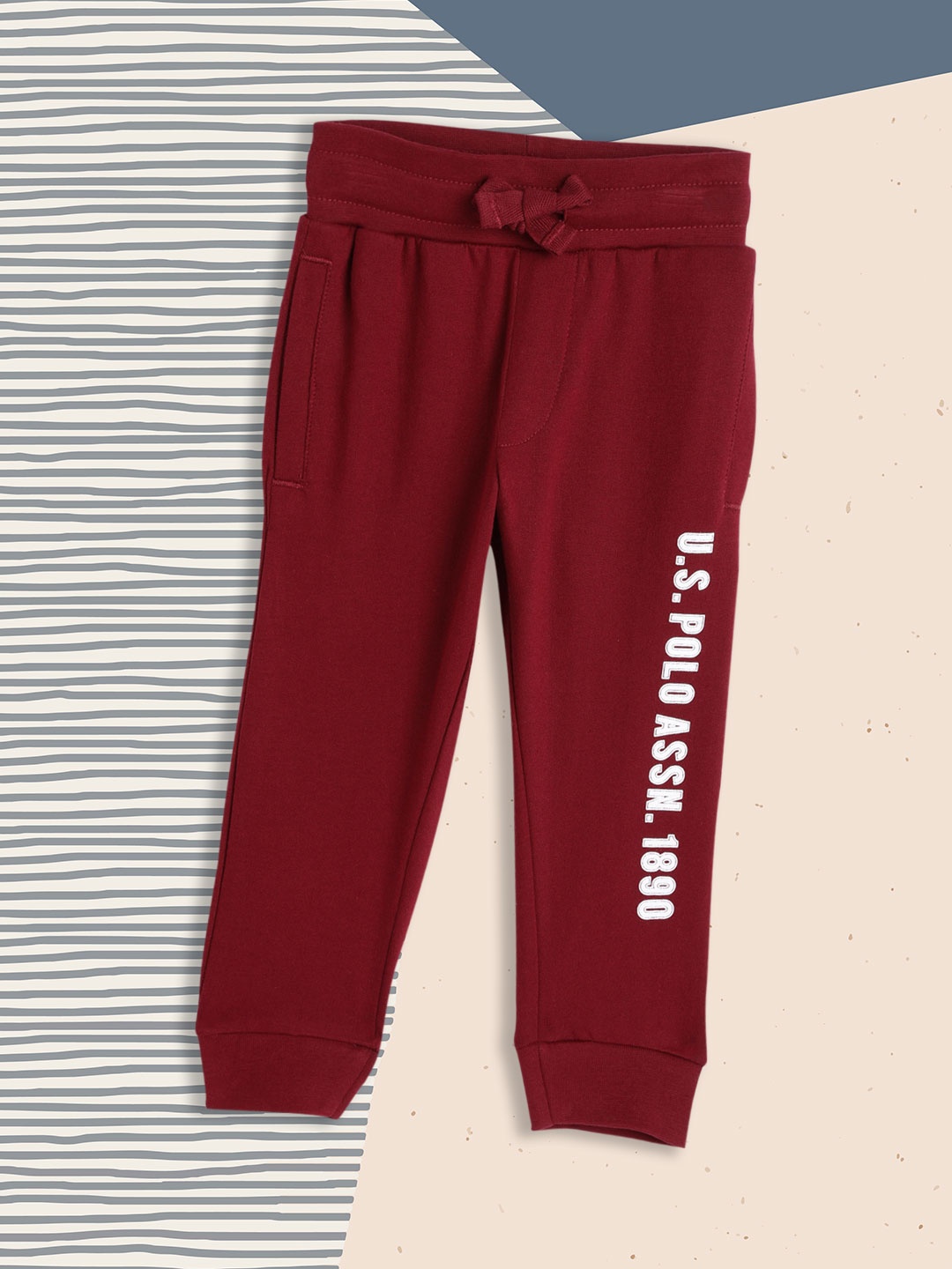 

U.S.Polo Assn. Kids Boys Maroon Printed Pure Cotton Joggers